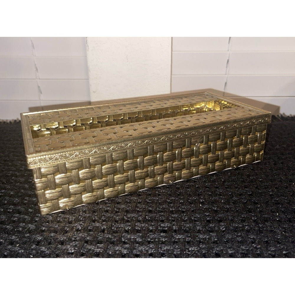 Vintage Gold Filigree Ornate Tissue Kleenex Box Holder Hollywood Regency